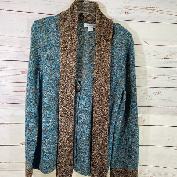 SOLD Christopher & Banks Blue & Brown Weave Sweater NWOT - Picture 9 of 13